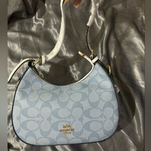 Coach Light Blue Signature Canvas Crescent Shoulder Bag
